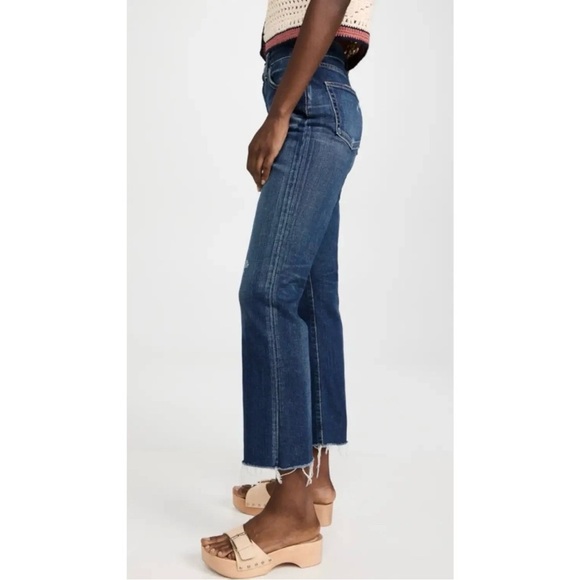 MOUSSY VINTAGE MV Rhode Cropped Flare Hi Rise Jeans in Dark Blue Frayed Size 25 - Picture 2 of 15